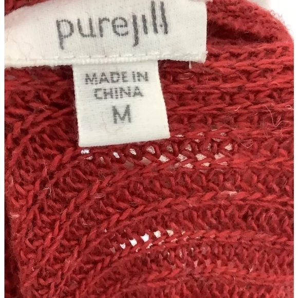 J Jill Sz M Wool Blend Kimono Style Sweater Red Flared Sleeve Ribbed Pullover - Picture 6 of 7